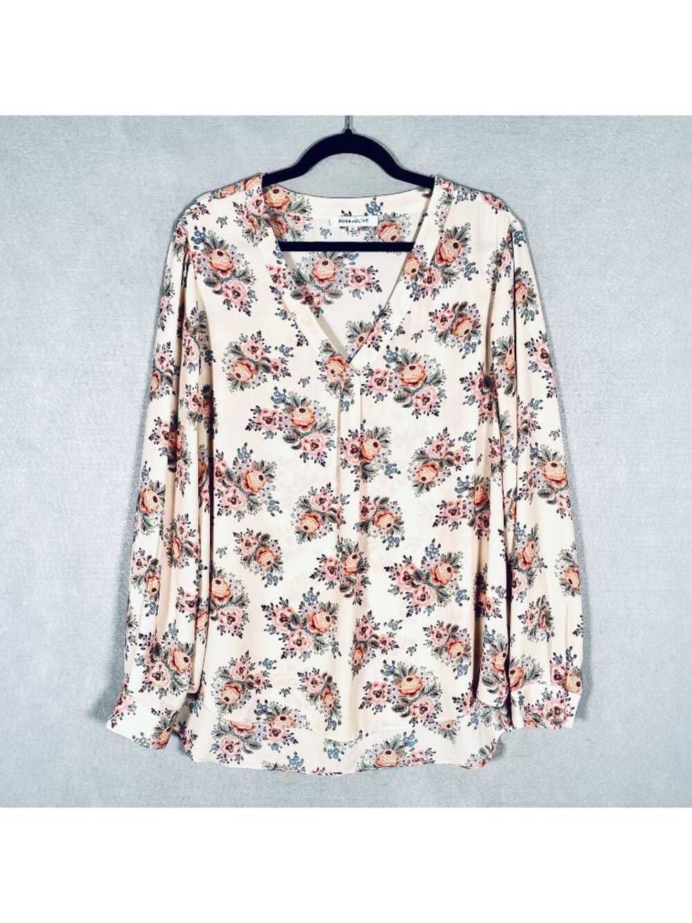 Rose + Olive Cottagecore Top Womens XL Peach Floral Pullover Blouse Costal
